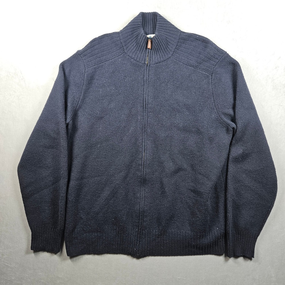 J.Crew 100% Lambswool Sweater Mens XL Blue Full Zip Chunky Knit Mock Neck Y2K